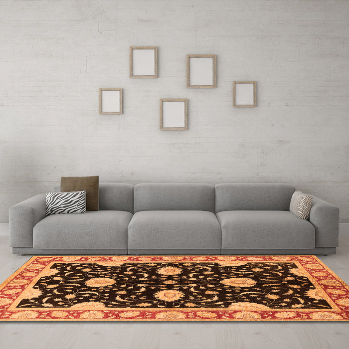 Machine Washable Oriental Orange Industrial Area Rugs in a Living Room, wshurb2872org