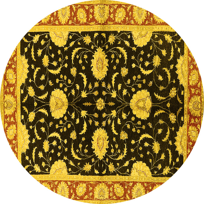Round Machine Washable Oriental Yellow Industrial Rug, wshurb2872yw