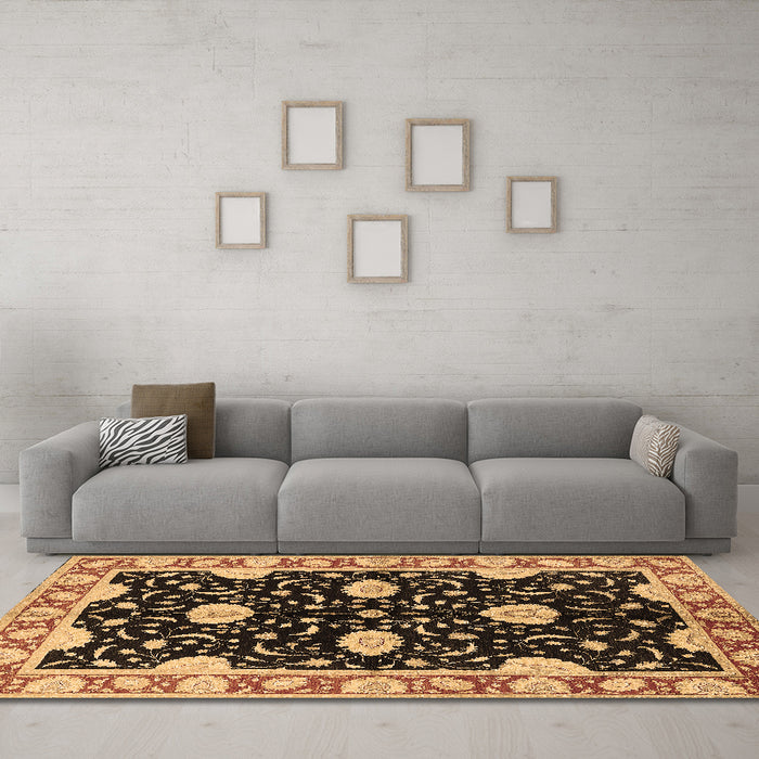 Machine Washable Oriental Brown Industrial Rug in a Living Room,, wshurb2872brn
