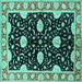 Square Machine Washable Oriental Turquoise Industrial Area Rugs, wshurb2872turq