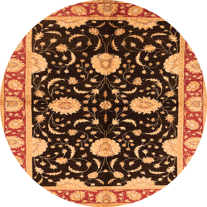 Round Machine Washable Oriental Orange Industrial Area Rugs, wshurb2872org