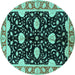 Round Machine Washable Oriental Turquoise Industrial Area Rugs, wshurb2872turq