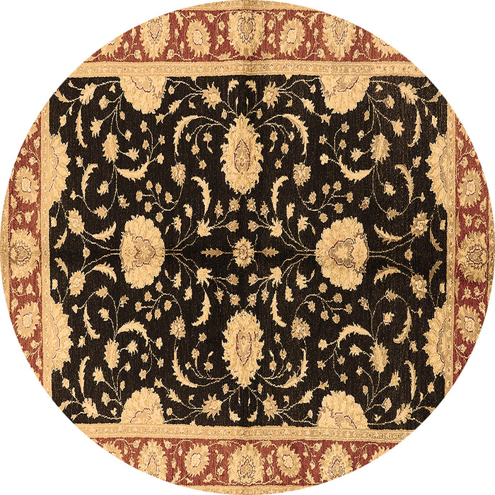 Round Machine Washable Oriental Brown Industrial Rug, wshurb2872brn