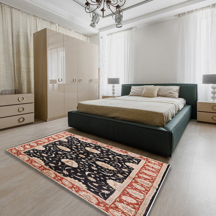 Machine Washable Industrial Modern Night Red Rug in a Bedroom, wshurb2872