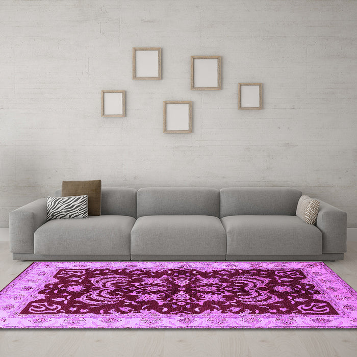 Machine Washable Oriental Purple Industrial Area Rugs in a Living Room, wshurb2873pur