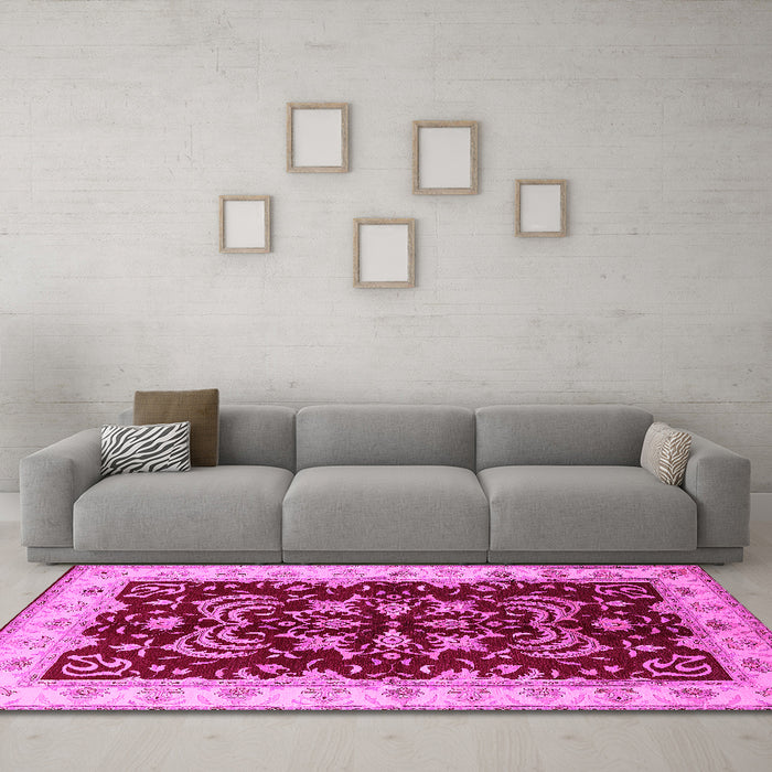 Machine Washable Oriental Pink Industrial Rug in a Living Room, wshurb2873pnk