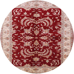 Round Mid-Century Modern Red Oriental Rug, urb2873