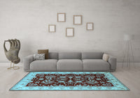 Machine Washable Oriental Light Blue Industrial Rug, wshurb2873lblu