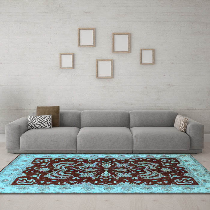 Machine Washable Oriental Light Blue Industrial Rug in a Living Room, wshurb2873lblu