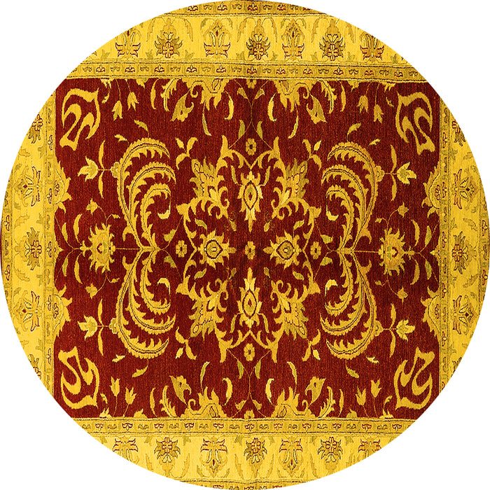 Round Machine Washable Oriental Yellow Industrial Rug, wshurb2873yw