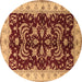 Round Machine Washable Oriental Brown Industrial Rug, wshurb2873brn