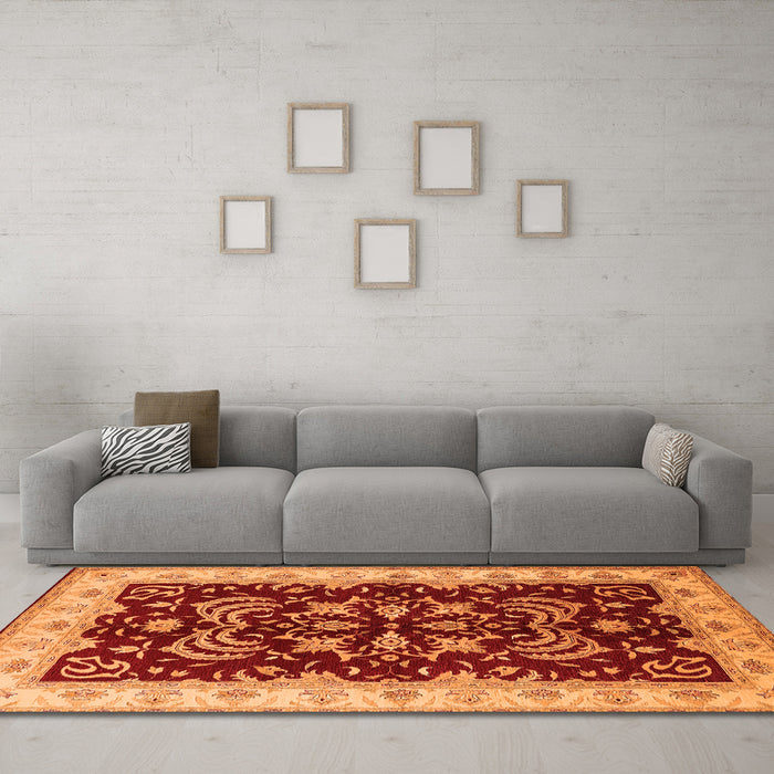 Machine Washable Oriental Orange Industrial Area Rugs in a Living Room, wshurb2873org
