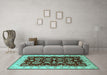 Machine Washable Oriental Turquoise Industrial Area Rugs in a Living Room,, wshurb2873turq