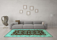 Machine Washable Oriental Turquoise Industrial Rug, wshurb2873turq