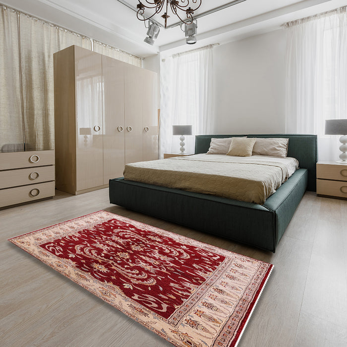Machine Washable Industrial Modern Red Rug in a Bedroom, wshurb2873