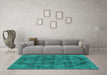 Machine Washable Oriental Turquoise Industrial Area Rugs in a Living Room,, wshurb2874turq