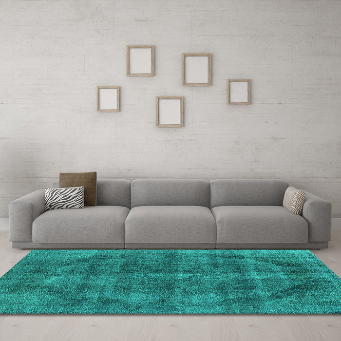 Machine Washable Oriental Turquoise Industrial Area Rugs in a Living Room,, wshurb2874turq