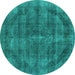 Round Oriental Turquoise Industrial Rug, urb2874turq