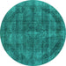Round Machine Washable Oriental Turquoise Industrial Area Rugs, wshurb2874turq