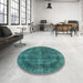 Round Mid-Century Modern Light Sea Green Oriental Rug in a Office, urb2874