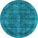 Round Machine Washable Oriental Light Blue Industrial Rug, wshurb2874lblu