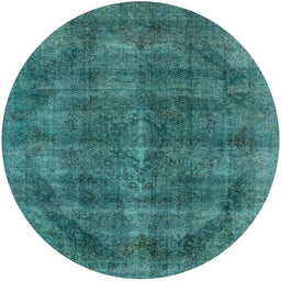 Round Mid-Century Modern Light Sea Green Oriental Rug, urb2874