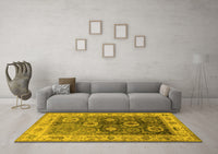 Machine Washable Oriental Yellow Industrial Rug, wshurb2875yw