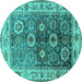 Round Machine Washable Oriental Turquoise Industrial Area Rugs, wshurb2875turq