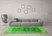 Machine Washable Oriental Green Industrial Area Rugs in a Living Room,, wshurb2875grn