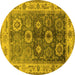 Round Machine Washable Oriental Yellow Industrial Rug, wshurb2875yw