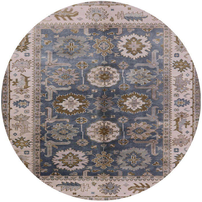 Round Mid-Century Modern Puce Purple Oriental Rug, urb2875