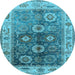 Round Machine Washable Oriental Light Blue Industrial Rug, wshurb2875lblu