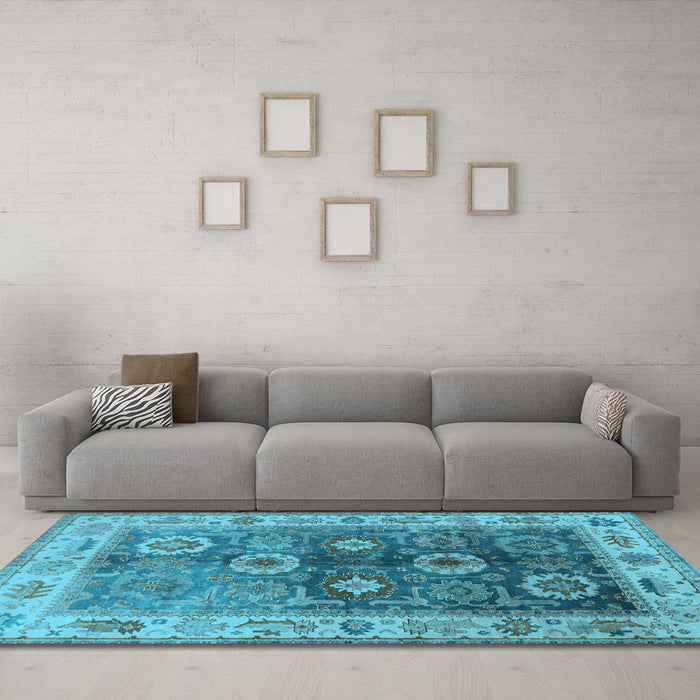 Machine Washable Oriental Light Blue Industrial Rug in a Living Room, wshurb2875lblu