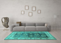 Machine Washable Oriental Turquoise Industrial Rug, wshurb2875turq