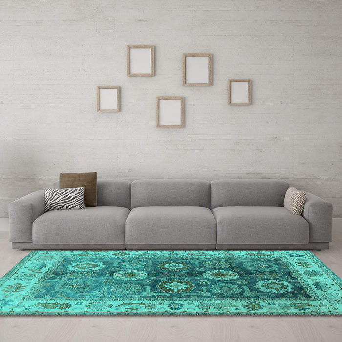 Machine Washable Oriental Turquoise Industrial Area Rugs in a Living Room,, wshurb2875turq