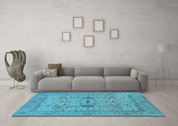 Machine Washable Oriental Light Blue Industrial Rug in a Living Room, wshurb2876lblu