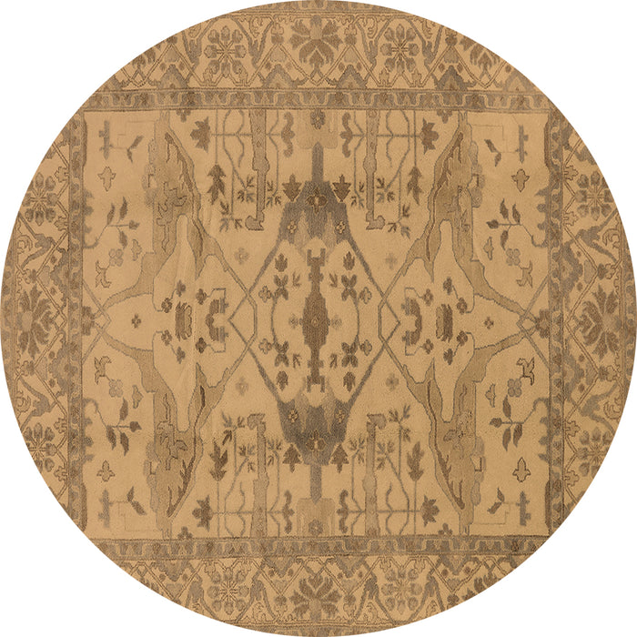 Round Machine Washable Oriental Brown Industrial Rug, wshurb2876brn