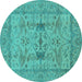 Round Oriental Turquoise Industrial Rug, urb2876turq