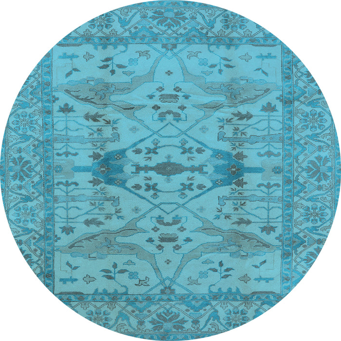 Round Machine Washable Oriental Light Blue Industrial Rug, wshurb2876lblu