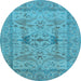 Round Machine Washable Oriental Light Blue Industrial Rug, wshurb2876lblu