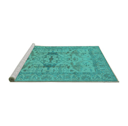 Sideview of Machine Washable Oriental Turquoise Industrial Area Rugs, wshurb2876turq