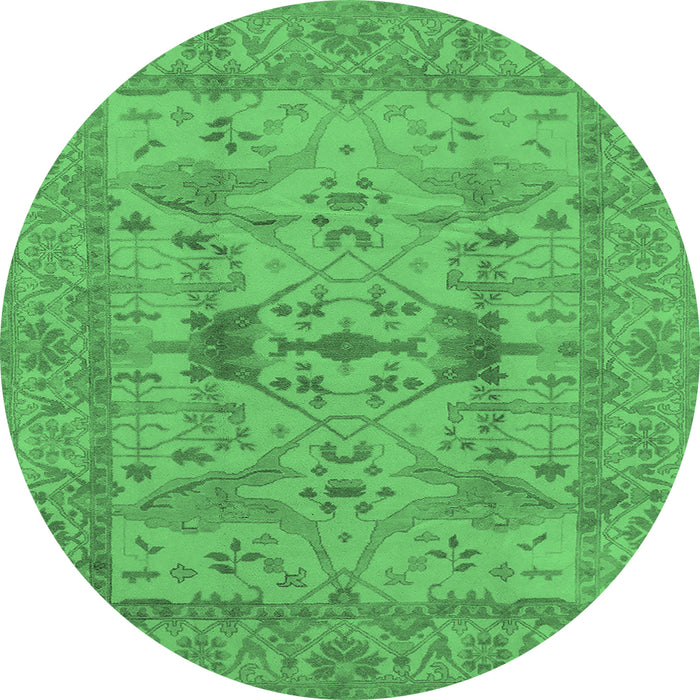Round Machine Washable Oriental Emerald Green Industrial Area Rugs, wshurb2876emgrn