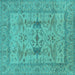 Square Machine Washable Oriental Turquoise Industrial Area Rugs, wshurb2876turq