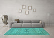 Machine Washable Oriental Turquoise Industrial Area Rugs in a Living Room,, wshurb2876turq