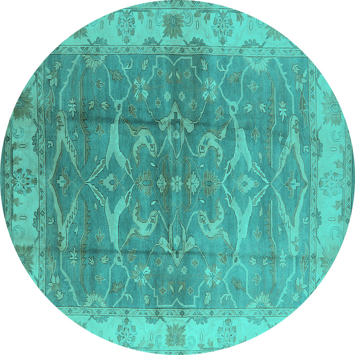 Round Oriental Turquoise Industrial Rug, urb2877turq