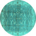 Round Oriental Turquoise Industrial Rug, urb2877turq