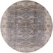 Round Mid-Century Modern Silver Pink Oriental Rug, urb2877