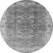 Round Machine Washable Oriental Gray Industrial Rug, wshurb2877gry