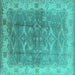 Square Machine Washable Oriental Turquoise Industrial Area Rugs, wshurb2877turq