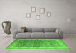 Machine Washable Oriental Green Industrial Area Rugs in a Living Room,, wshurb2877grn